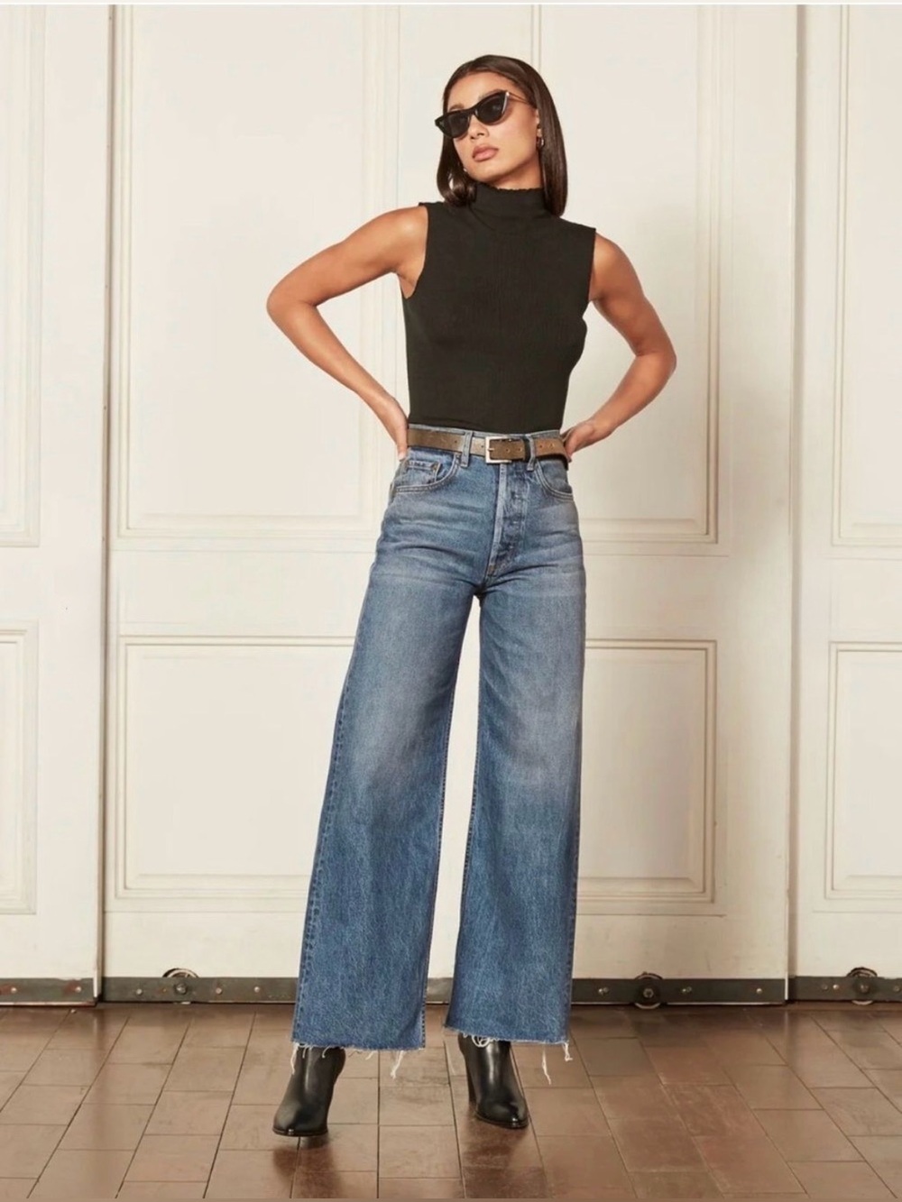 Boyish The Charley Greed High-Waist Wide Leg Blue Jeans, 32
